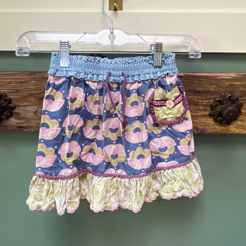Matilda Jane Girls Blue Pink Floral Ruffle Skirt Size 6 Mixed Print Boutique